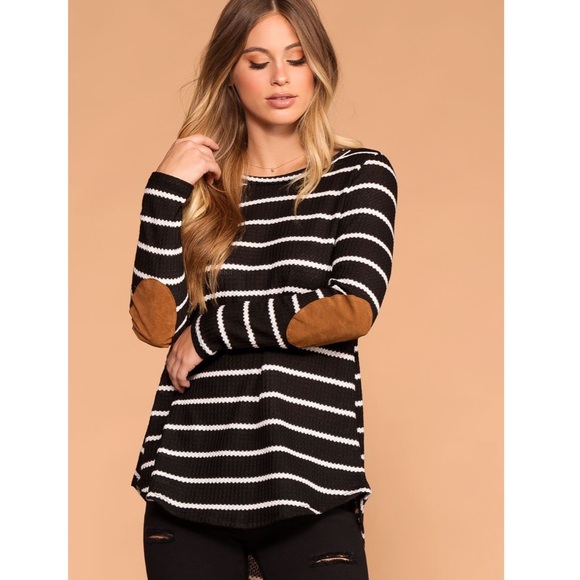 priceless Tops - Libby black stripe elbow patch sweater
